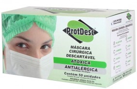 Máscara Tripla - ProtDesc - Proteção Antibacteriana - Branca - 50 unidades
